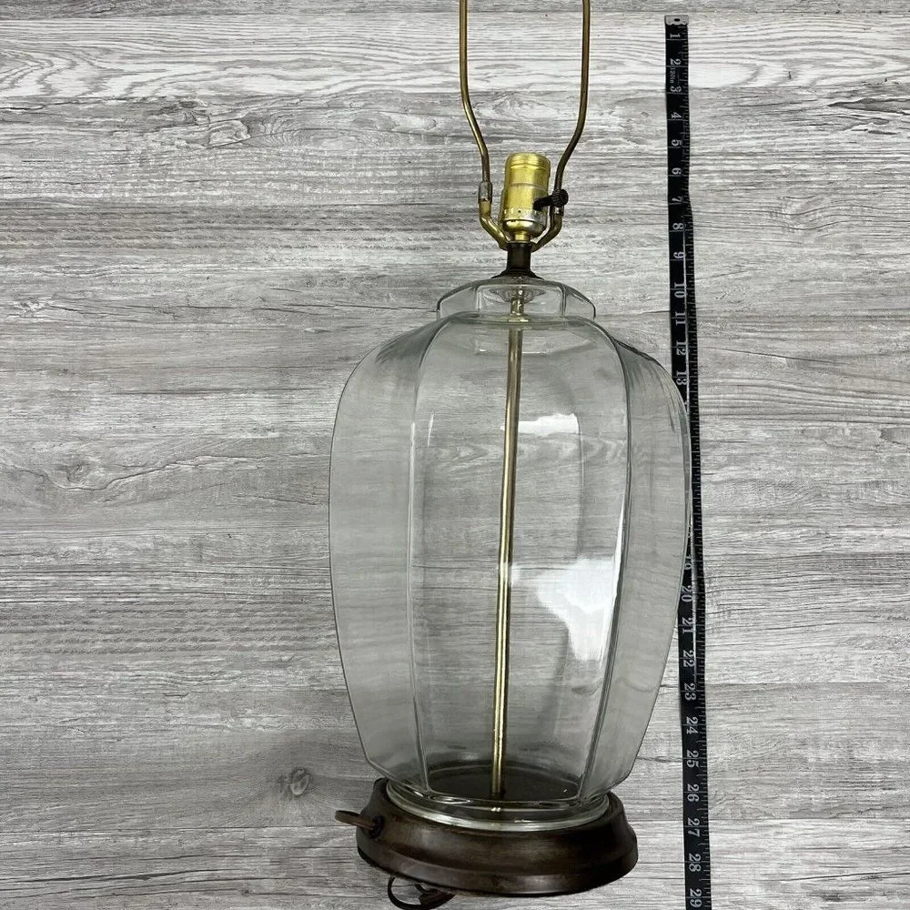 Vintage Modern Table Lamp with Table Top Dimmer Clear Glass Metal Base Jar-